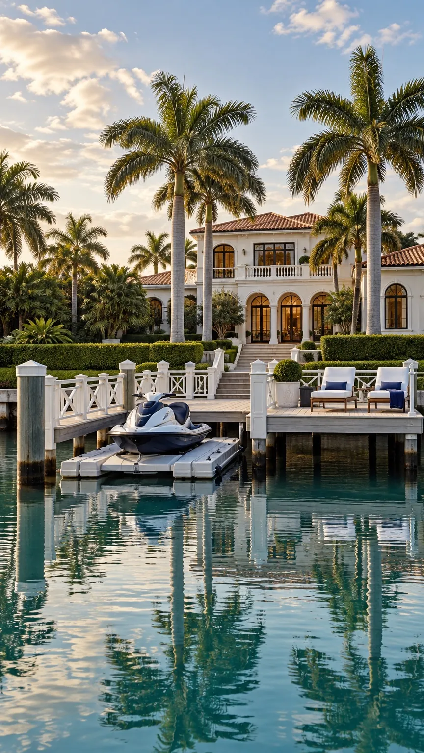 Watercraft beside a private waterfront estate